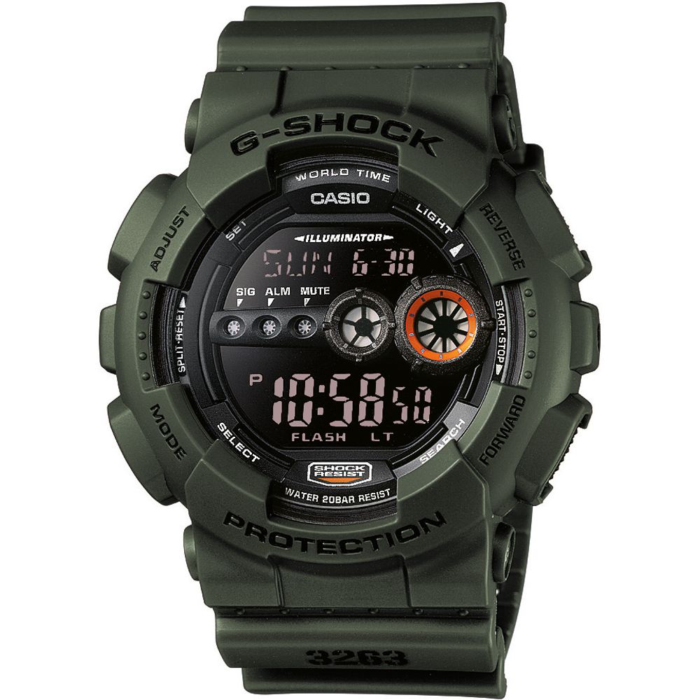 G-Shock Classic Style GD-100MS-3ER World Time - Military Stealth Zegarek